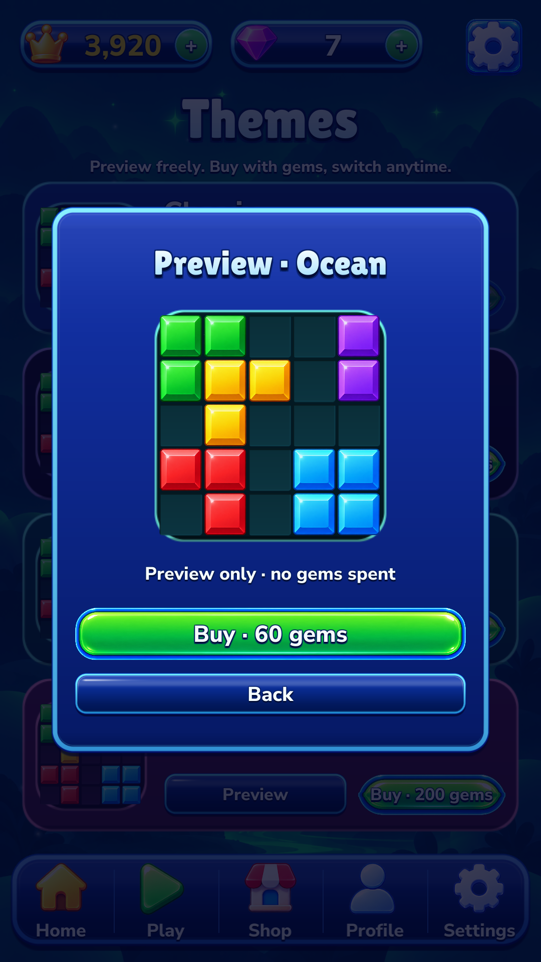 Ocean theme preview in Block Journey